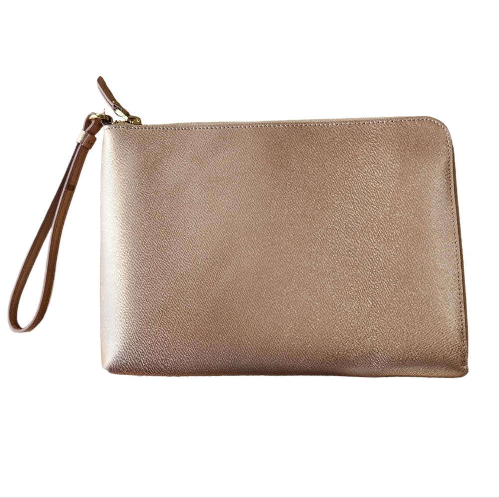 Neiman Marcus Metallic Rose Gold Wristlet Clutch